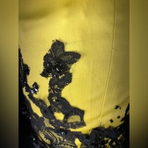 Yellow Dress with Black Lace Detail by Mandalay